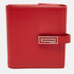 Coach Red Leather Metal Flap Compact Wallet