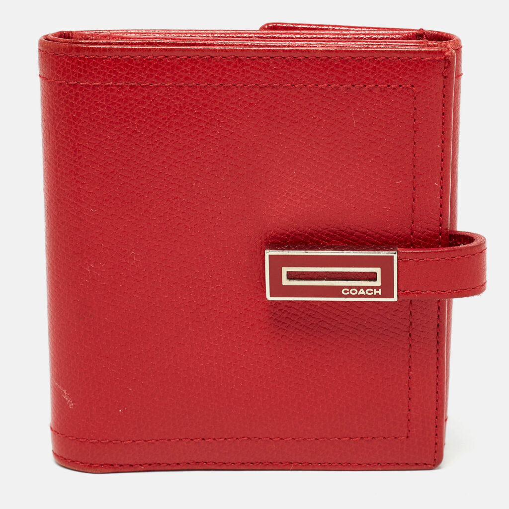 luxury-women-coach-used-handbags-p961848-018 Coach Red Leather Metal Flap Compact Wallet