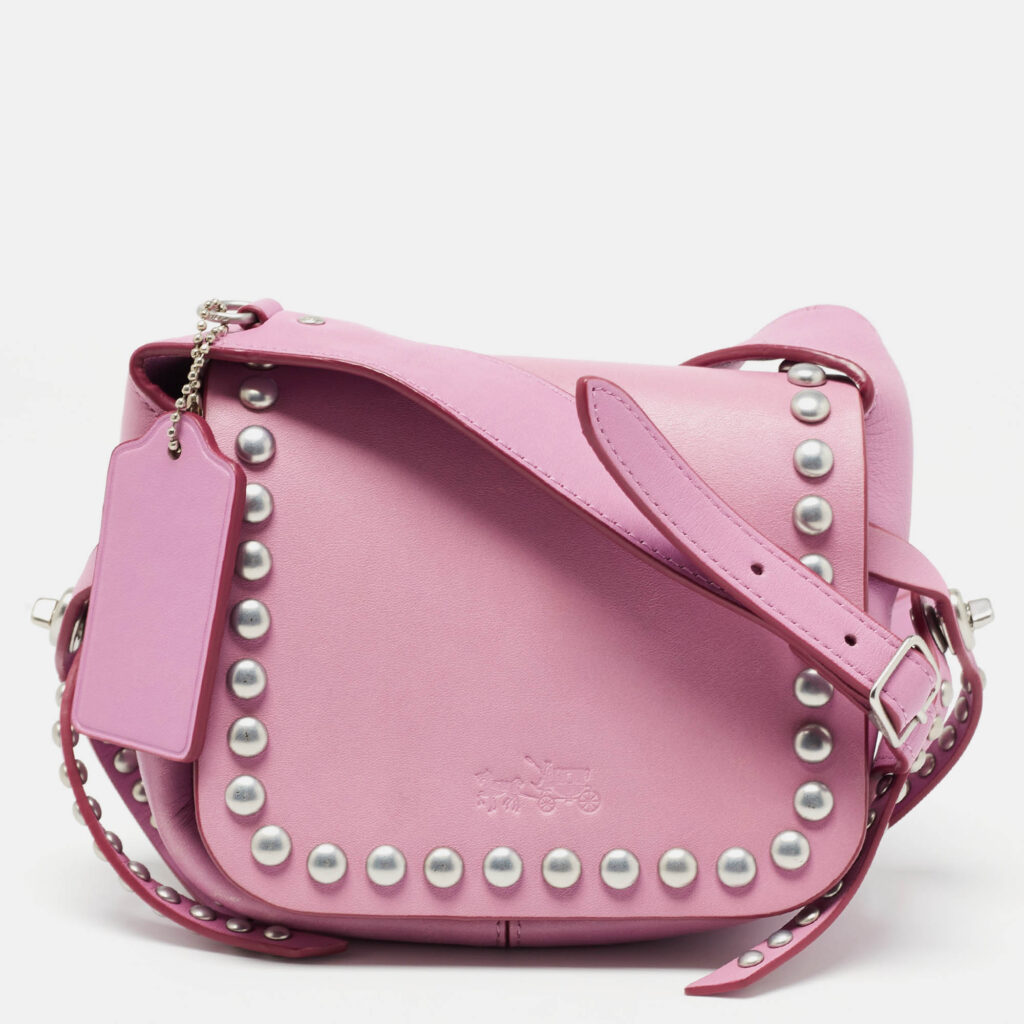 luxury-women-coach-used-handbags-p971708-025 Coach Pink Leather Rivet Dakotah Crossbody Bag