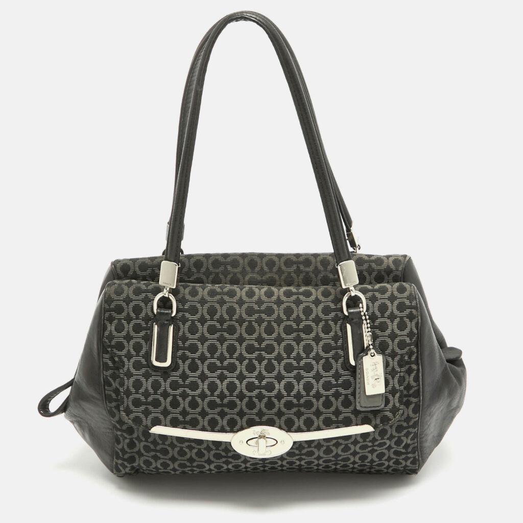 luxury-women-coach-used-handbags-p973833-006 Coach Black Op Art Fabric and Leather Madison Madeline Satchel