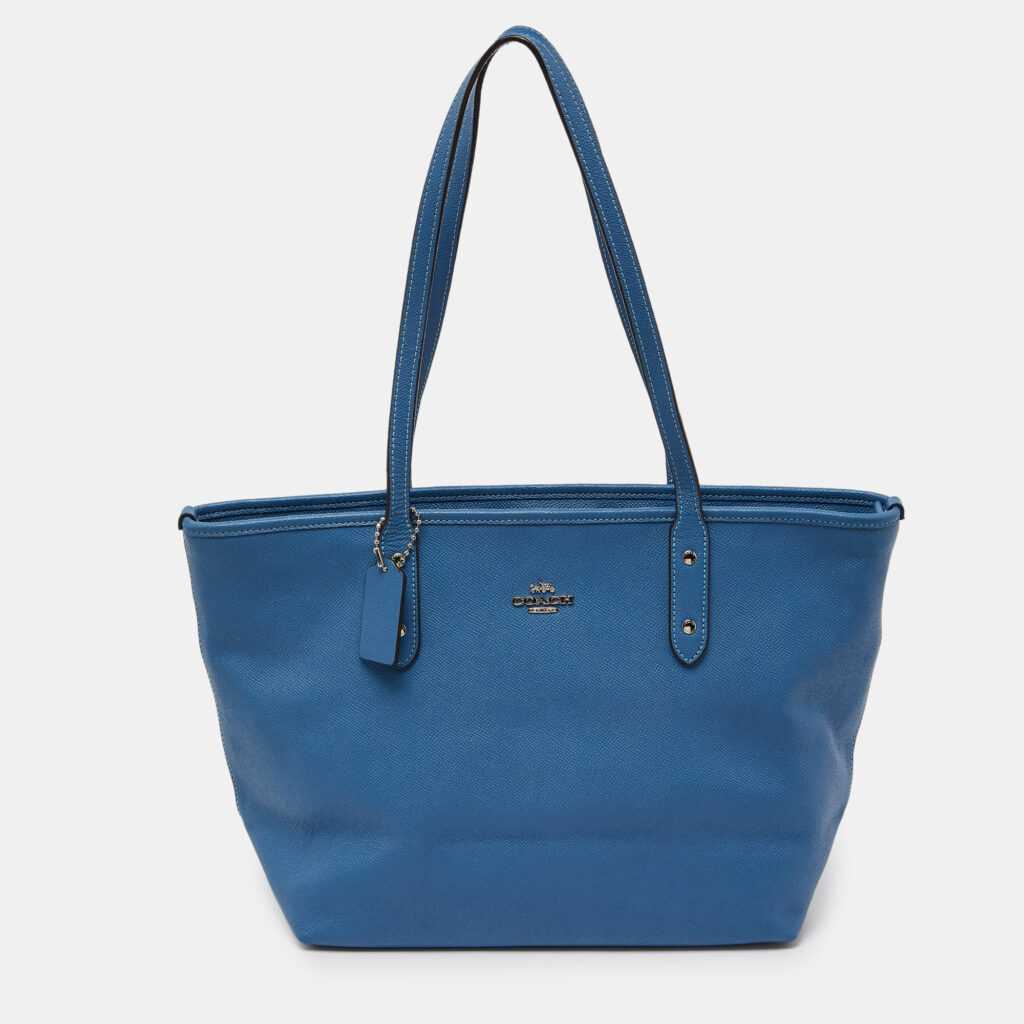 luxury-women-coach-used-handbags-p994284-009 Coach Blue Leather City Zip Tote