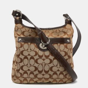 Coach Brown/Beige Signature Canvas and Patent Leather Crossbody Bag