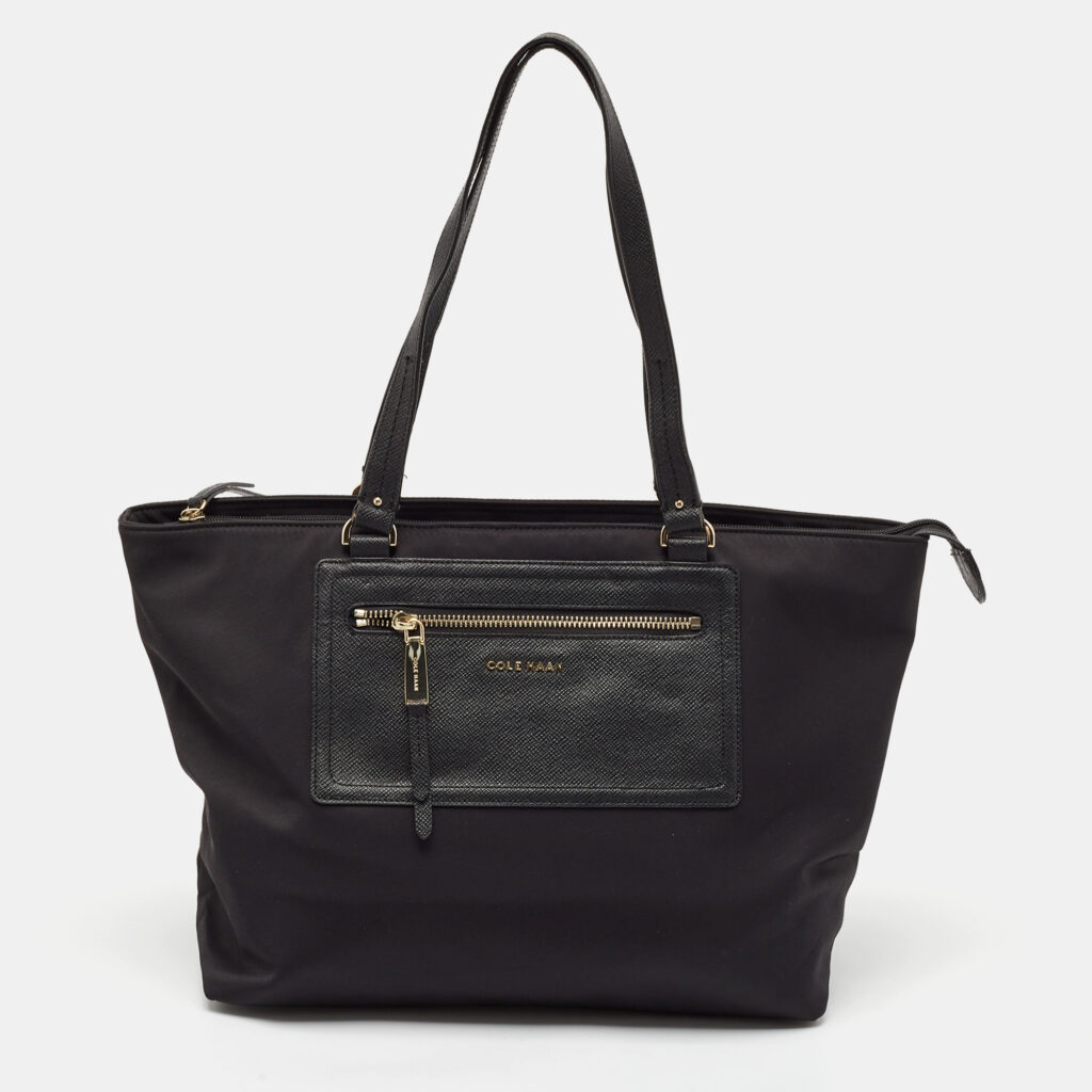 luxury-women-cole-haan-used-handbags-p1117617-013 Cole Haan Black Nylon Zip Shopper Tote