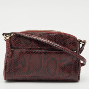 Cole Haan Burgundy Snakeskin Embossed Leather Zip Crossbody Bag