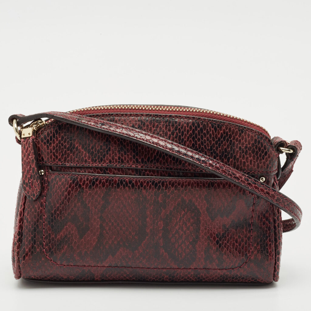 luxury-women-cole-haan-used-handbags-p1161411-007 Cole Haan Burgundy Snakeskin Embossed Leather Zip Crossbody Bag