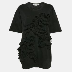 Comme des Garcons Black Cotton Ruffle Detail T-Shirt L