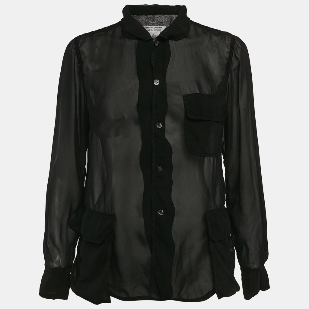 Comme des Garcons Black Crepe Long Sleeve Sheer Shirt M