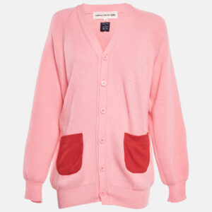 Comme des Gar&ccedil;ons Pink Knit Contrast Pocket Detail Button Front Cardigan S