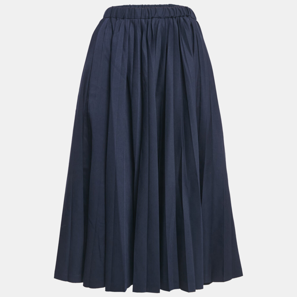 Comme des Garcons Navy Blue Wool Pleated Midi Skirt M