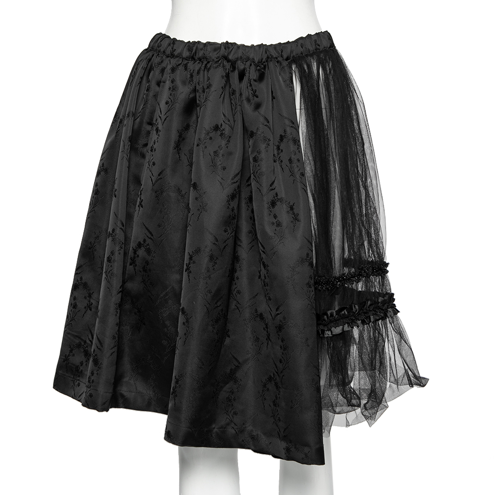 luxury-women-commes-des-garcons-used-clothes-p606093-009-2 Comme des Garcons Black Mesh and Floral Embroidered Silk Ruffled Detailed Skirt S