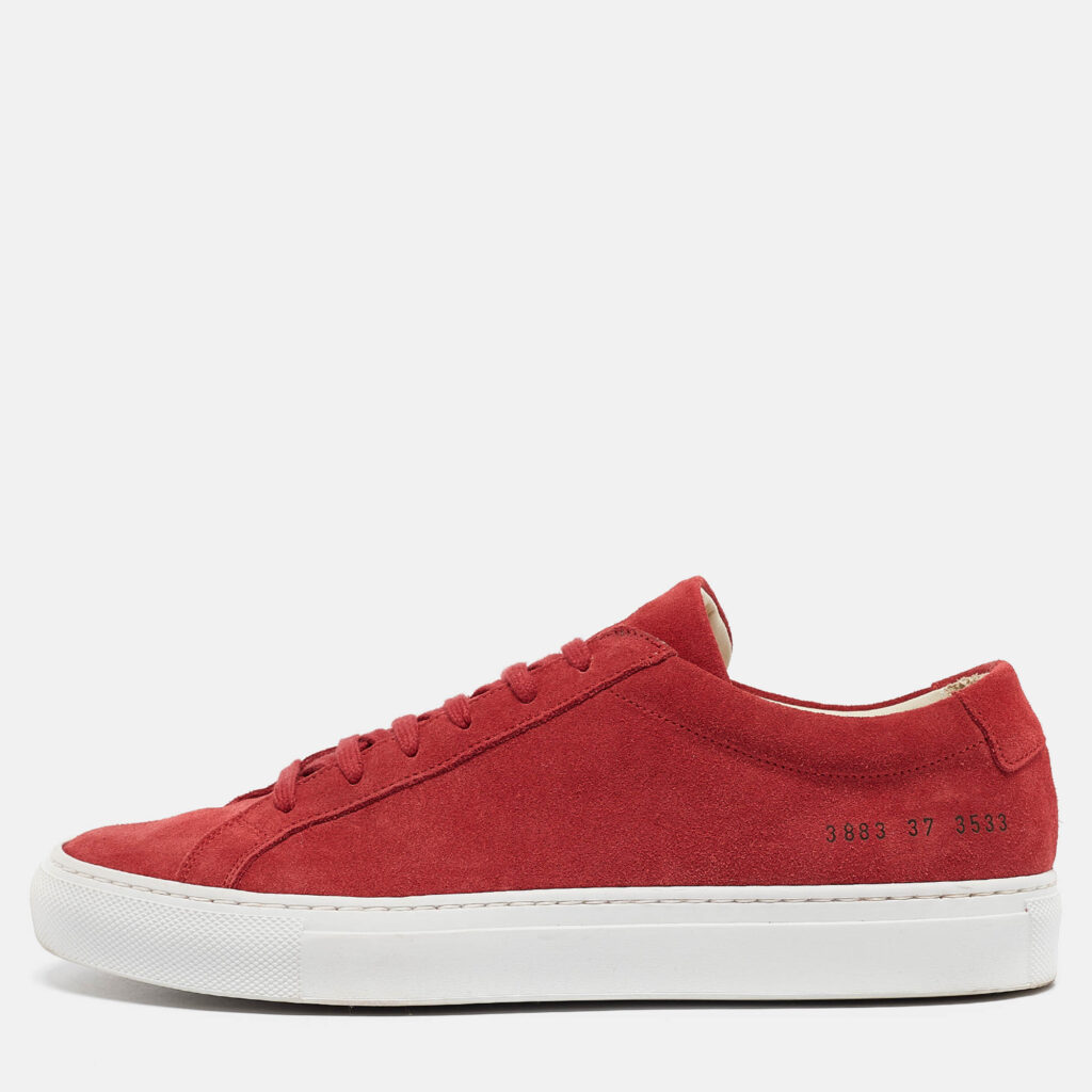 luxury-women-common-projects-used-shoes-p1041805-010 Common Projects Red Suede Achilles Low Top Sneakers Size 37