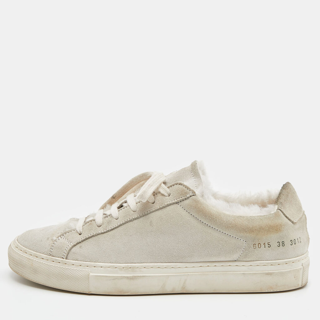 luxury-women-common-projects-used-shoes-p827625-010 Common Projects Grey Suede Achilles Lace Up Sneakers Size 38