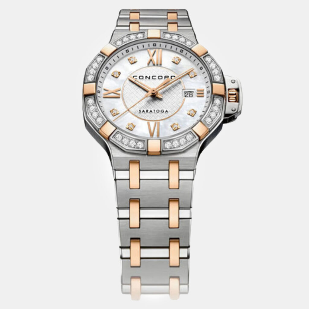 luxury-women-concord-used-watches-p1152880-001 Concord White MOP 18K Rose Gold Stainless Steel Saratoga 0320433 Quartz Women's Wristwatch 31 mm