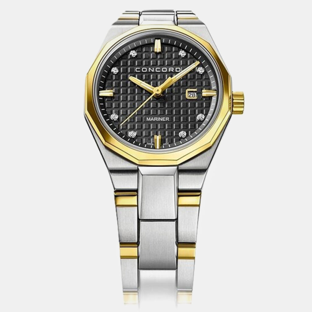 luxury-women-concord-used-watches-p1152883-001 Concord Black Diamond 18k Yellow Gold Stainless Steel Mariner 0320456 Quartz Women's Wristwatch 30 mm