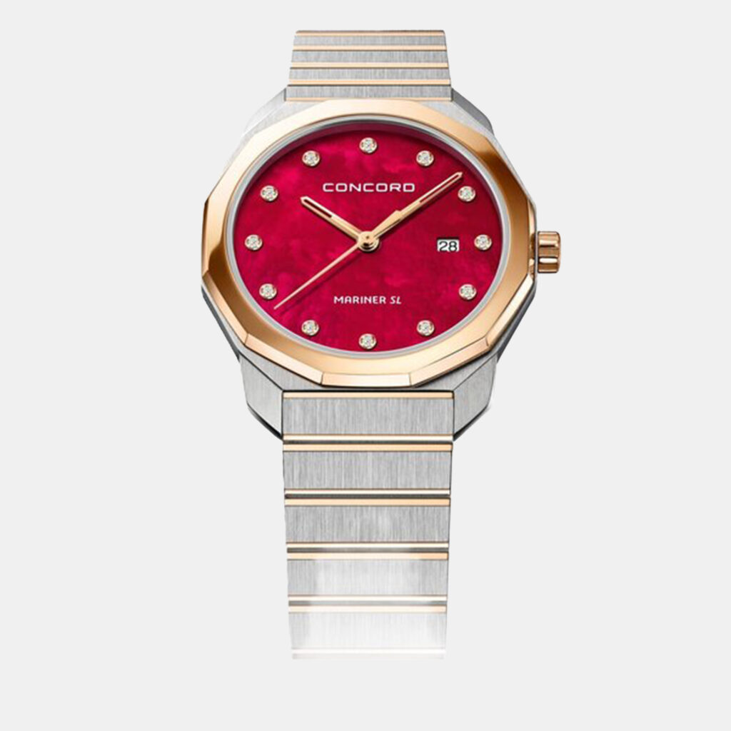 luxury-women-concord-used-watches-p1152888-001 Concord Red Diamond 18k Rose Gold Stainless Steel Mariner SL 0320540 Quartz Women's Wristwatch 30 mm