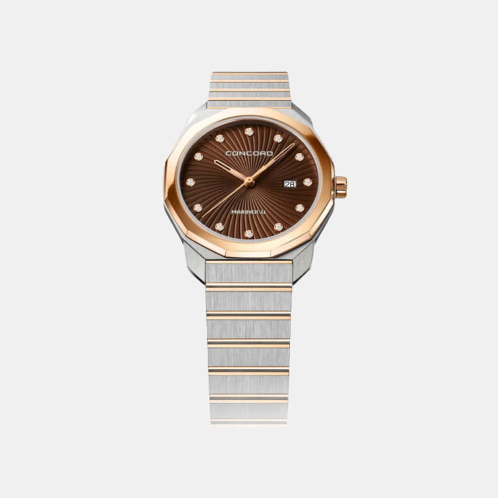 luxury-women-concord-used-watches-p1152889-001 Concord Brown Diamond 18k Rose Gold Stainless Steel Mariner SL 0320527 Quartz Women's Wristwatch 30 mm
