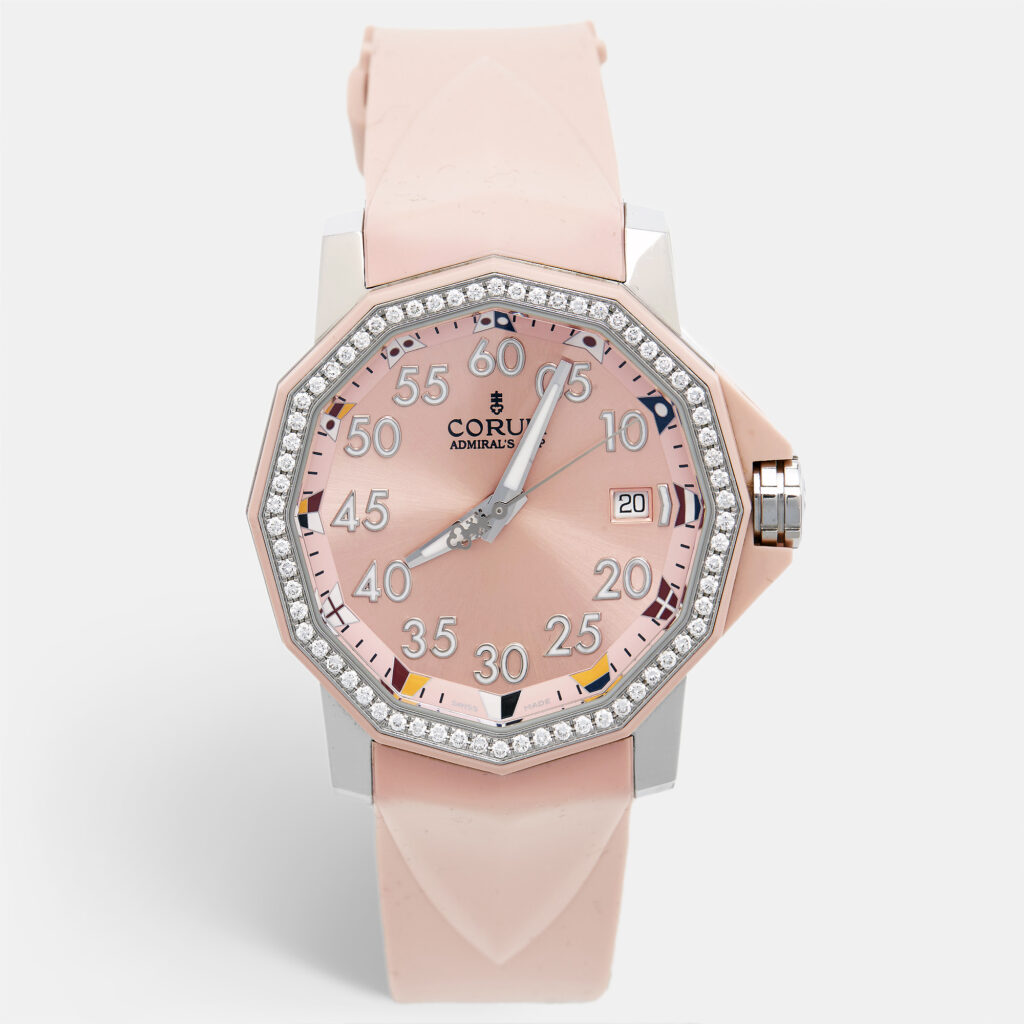luxury-women-corum-used-watches-p998467-005 Corum Pink Resin Stainless Steel Diamond Rubber Admiral's Cup 01.0033 Women's Wristwatch 40 mm