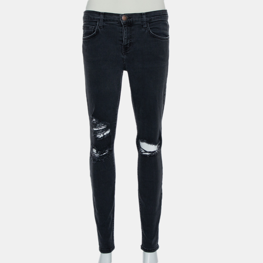 luxury-women-current-elliott-used-clothes-p432278-009 Current Elliot Black Denim Destroyed Stilletto Jeans M