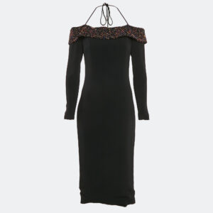 Cushnie et Ochs Black Embellished Crepe Off-Shoulder Midi Dress M