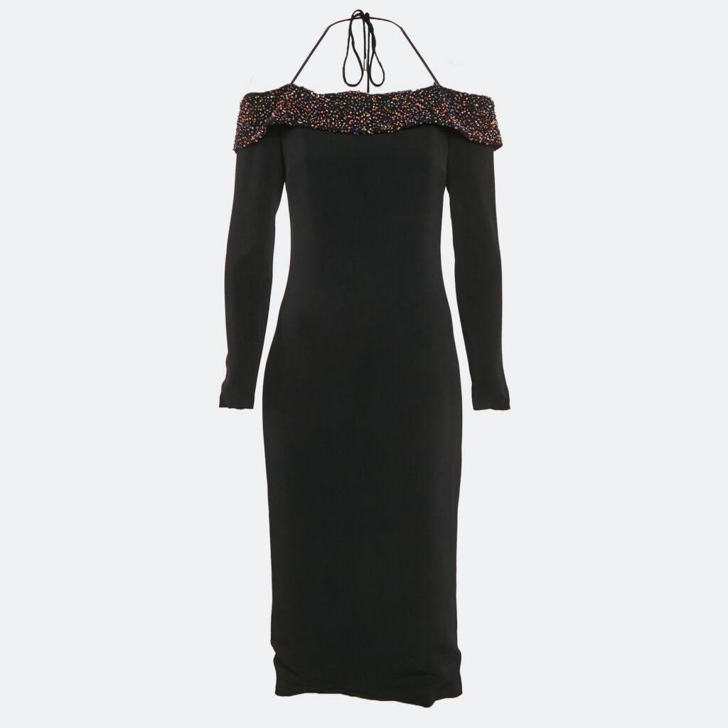 Cushnie et Ochs Black Embellished Crepe Off-Shoulder Midi Dress M