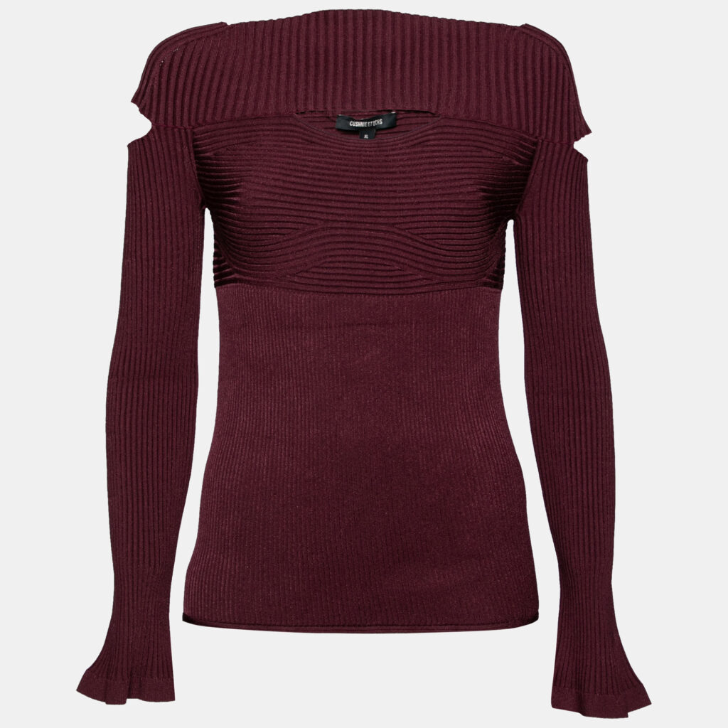 luxury-women-cushnie-et-ochs-new-clothes-p627652-001-2 Cushnie et Ochs Burgundy Rib Knit Cut-Out Detail Sweater XL
