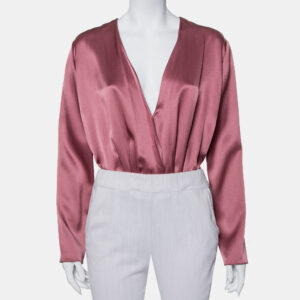 Cushnie et Ochs Pink Silk Charmeuse Faux Wrap  Body Suit L