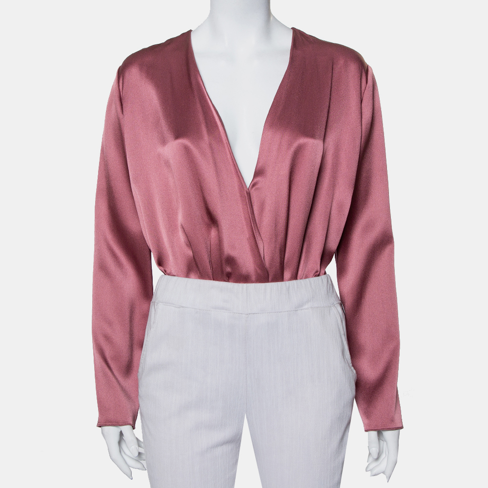 luxury-women-cushnie-et-ochs-used-clothes-p421600-013 Cushnie et Ochs Pink Silk Charmeuse Faux Wrap Body Suit L