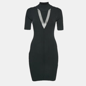 Cushnie Black Rib Knit High Neck Bodycon Mini Dress M