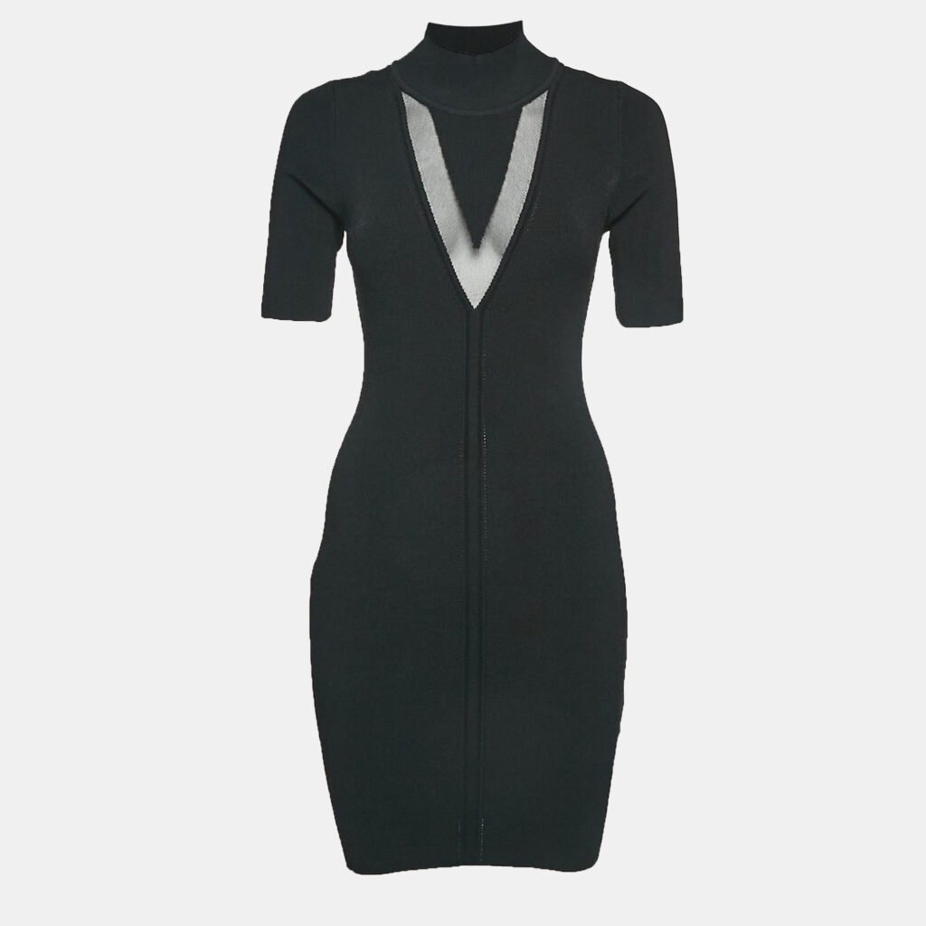 luxury-women-cushnie-used-clothes-p1072259-003 Cushnie Black Rib Knit High Neck Bodycon Mini Dress M