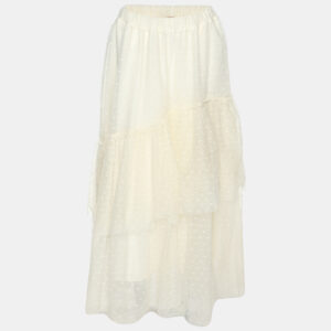 Twinset Cream Tulle Pleated Midi Skirt M
