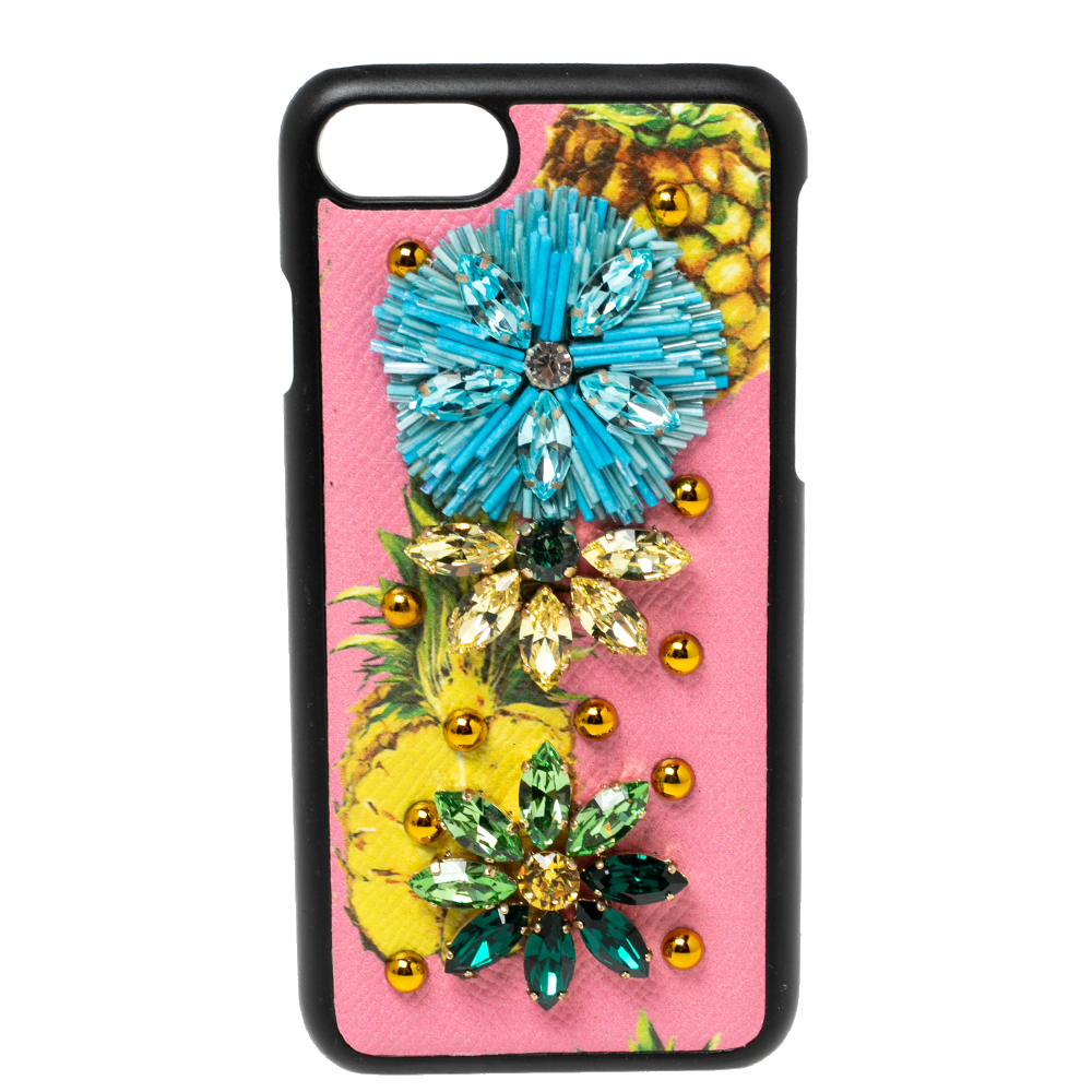 luxury-women-dandg-used-accessories-p603224-005-2 Dolce & Gabbana Multicolor Leather Pineapple Crystal Embellished iPhone 7 Cover