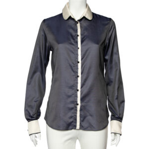D&G Navy Blue Textured Silk Blend Contrast Trim Shirt M