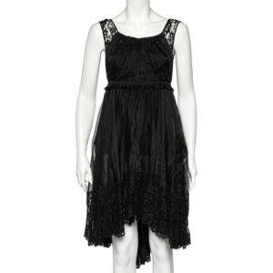 D&G Black Sheer Silk Lace Trim Sleeveless Dress M