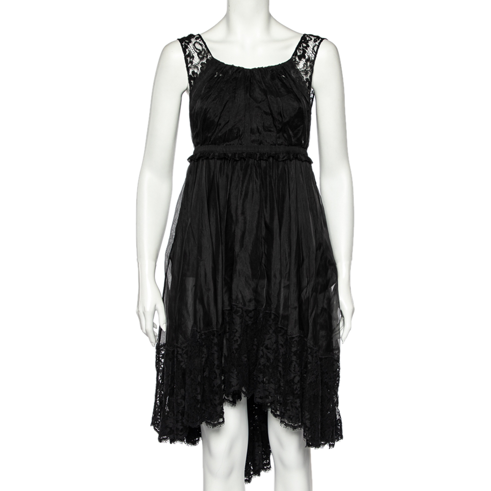 luxury-women-dandg-used-clothes-p525396-007-2 D&G Black Sheer Silk Lace Trim Sleeveless Dress M
