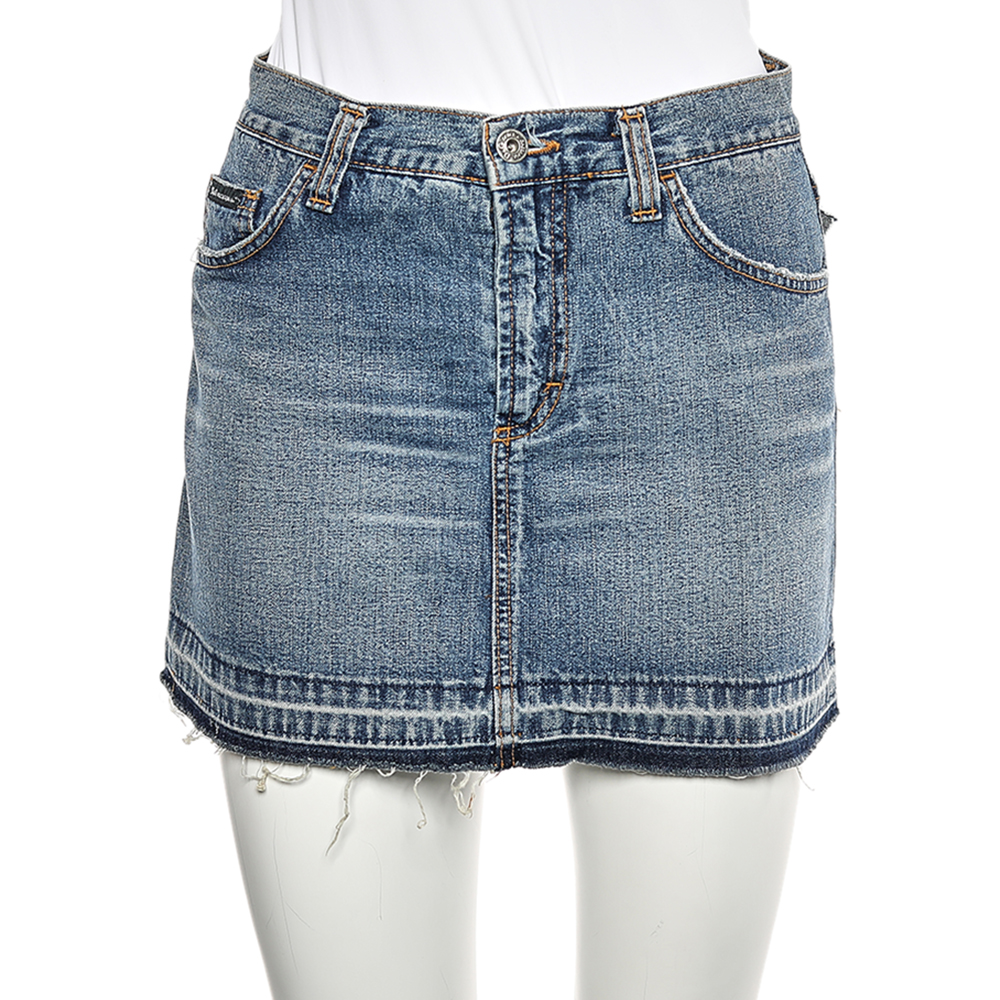 luxury-women-dandg-used-clothes-p565248-006-2 D&G Blue Denim Back Floral Logo Embroidered Mini Skirt S