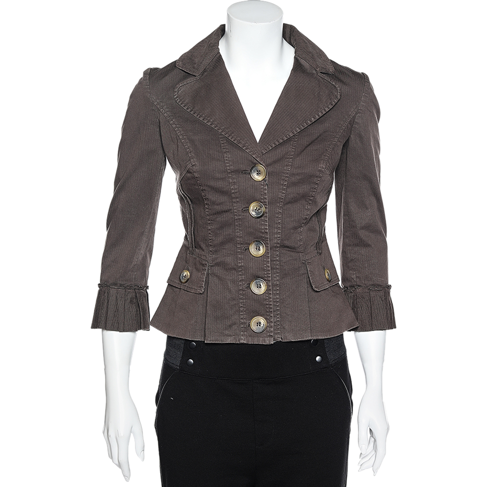 luxury-women-dandg-used-clothes-p565376-001-1 D&G Vintage Brown Cotton Textured Trim Button Front Blazer S