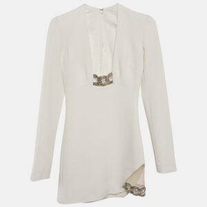 David Koma Cream Embellished Crepe Mini Dress S