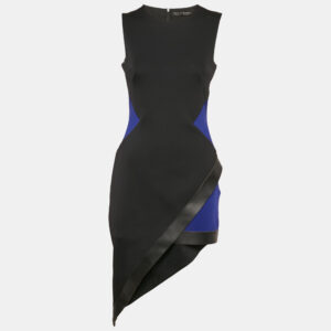 david koma black jersey panel detail leather trimmed asymmetric dress l