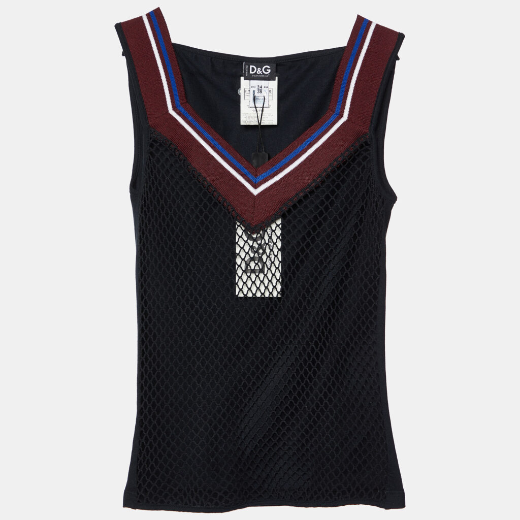luxury-women-dg-new-clothes-p981553-007 D&G Navy Blue Cotton Knit Sleeveless Top S