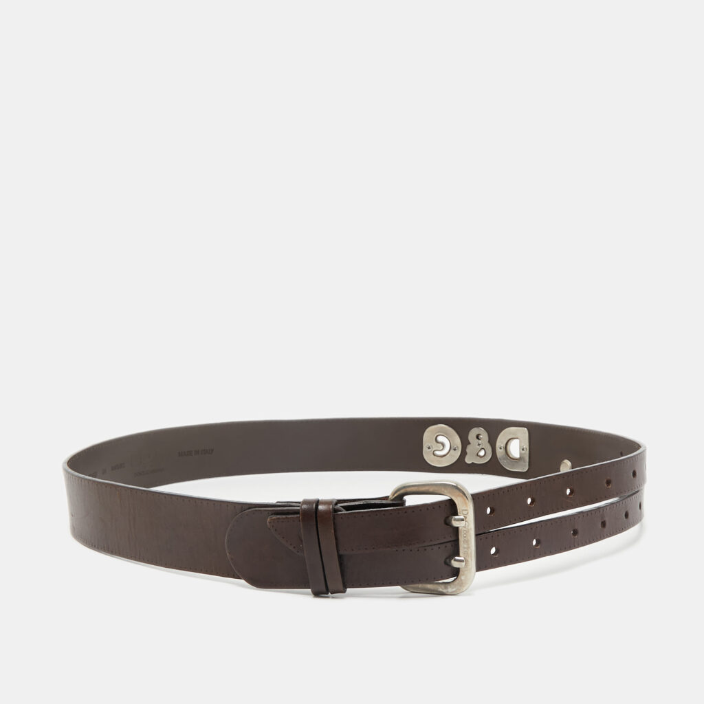 luxury-women-dg-used-accessories-p1160433-001 D&G Brown Leather DG Logo Buckle Belt 80CM