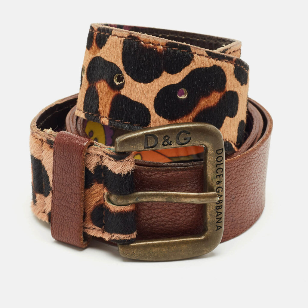 luxury-women-dg-used-accessories-p1162309-006 D&Ga Brown Calfhair and Leather Buckle Belt 85CM