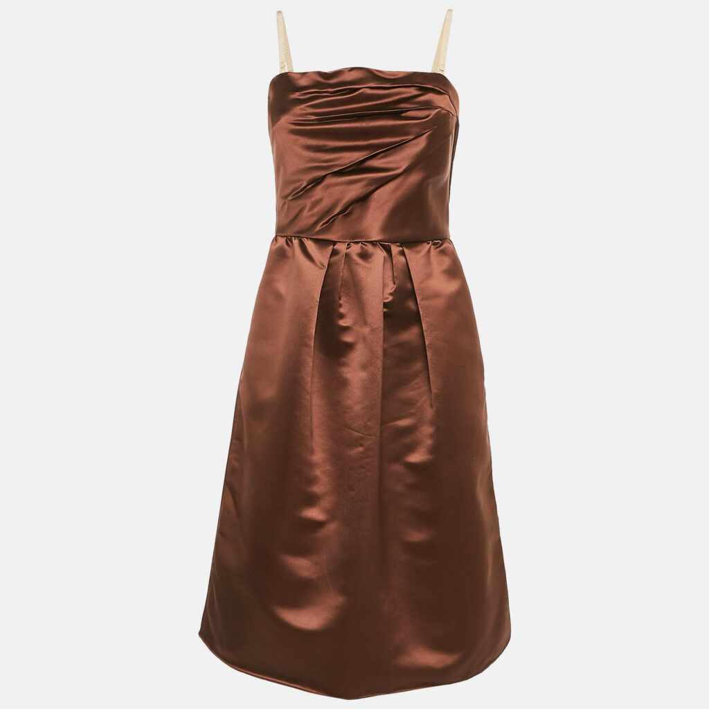 luxury-women-dg-used-clothes-p1111691-001 D&G Brown Satin Pleated Detail Mini Dress M