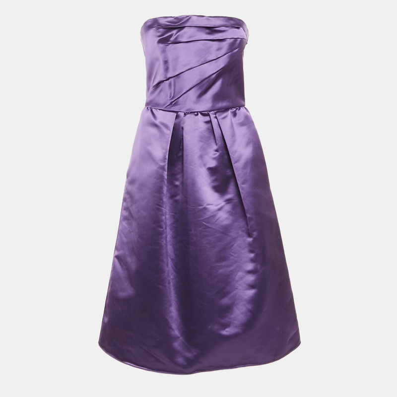 luxury-women-dg-used-clothes-p1112744-1740113155-001 D&G Purple Satin Draped Strapless Short Dress M
