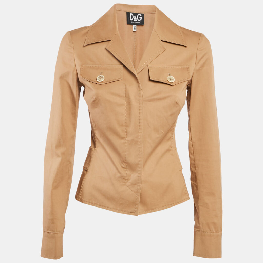 luxury-women-dg-used-clothes-p1115265-005 D&G Brown Cotton Button Front Jacket S