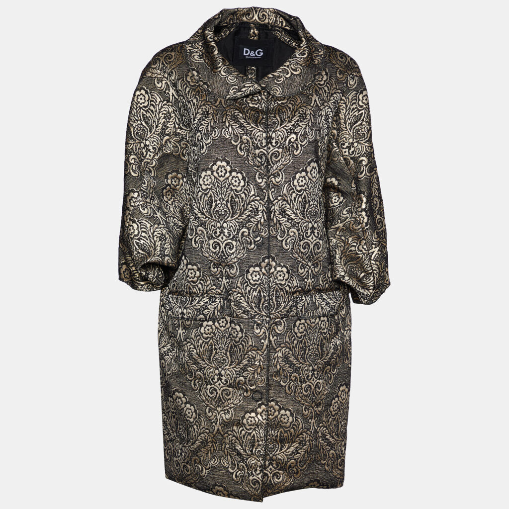 luxury-women-dg-used-clothes-p803054-002 D&G Black & Gold Brocade Oversized Coat M