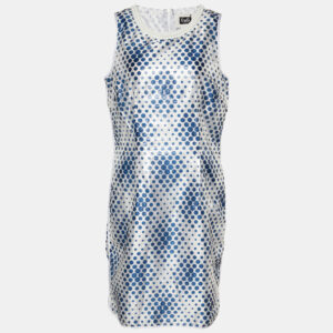 D&G White & Blue Dot Printed Silk Blend Sleeveless Midi Dress S