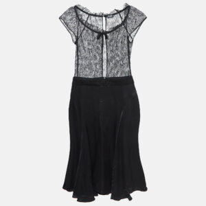 D&G Black Lace and Satin Flared Short Dress S