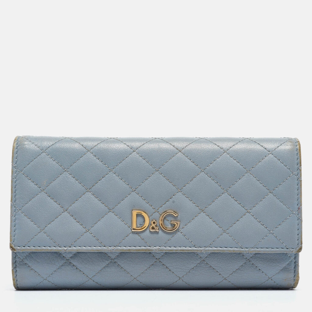 luxury-women-dg-used-handbags-p971757-018 D&G Light Blue Quilted Leather Continental Wallet