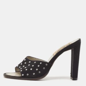 D&G Black Satin Crystal Embellished Slide Sandals Size 37
