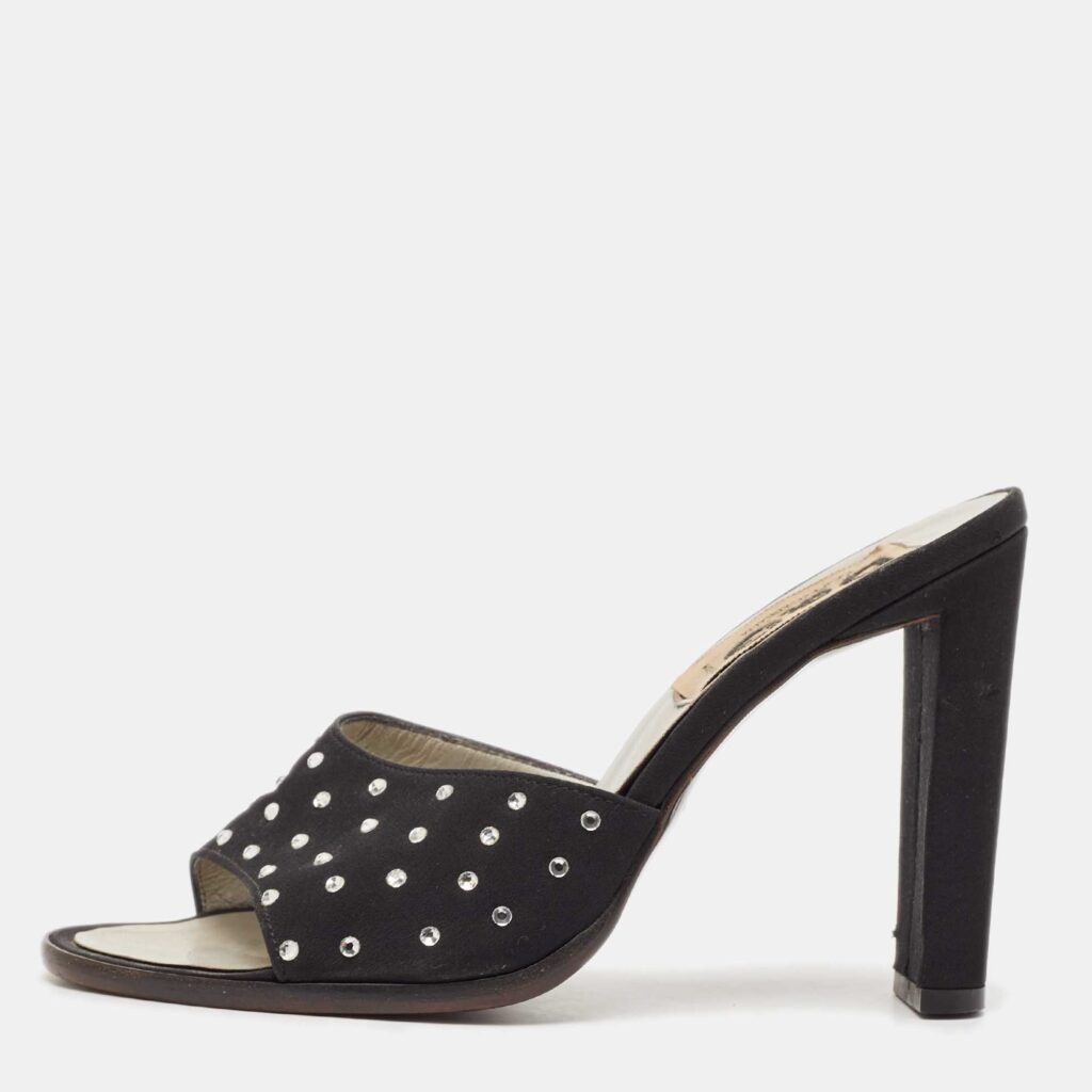 luxury-women-dg-used-shoes-p1129798-003 D&G Black Satin Crystal Embellished Slide Sandals Size 37